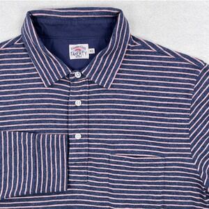 Faherty Brand Mens Long Sleeve Polo Shirt Blue Pink Striped Cotton Size M